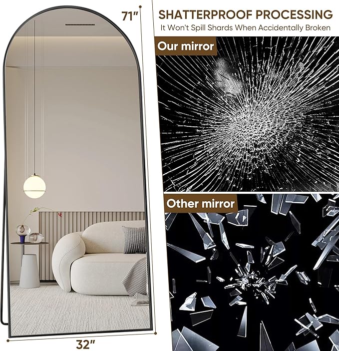Suidia Arched Full Length Mirror, 71"x32" Floor Mirror Freestanding, Floor Standing Full Body Mirror with Stand for Bedroom, Hanging Leaning Mounted for Living Room Cloakroom, Black