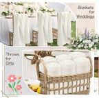 24 Pcs Fleece Blankets Bulk 60 x 50 in, Soft Lightweight Throw Blankets in Bulk for Wedding Bed Couch Outdoor Use Homeless, Large Cozy Wool Valentine's Blankets(White)