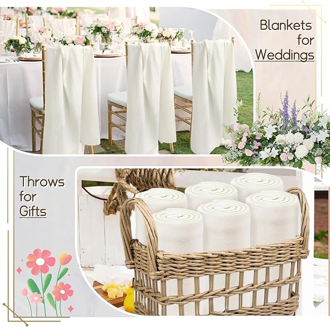 24 Pcs Fleece Blankets Bulk 60 x 50 in, Soft Lightweight Throw Blankets in Bulk for Wedding Bed Couch Outdoor Use Homeless, Large Cozy Wool Valentine's Blankets(White)