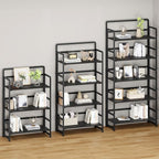 No Assembly Folding Bookshelf, 5 Tiers Collapsible Book Shelf for Home Office, Vintage Wood Foldable Bookcase Storage Organizer for Living Room Bedroom (Black)