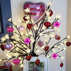 Valentine's Day Heart Ornaments for Tree - Valentine Ornaments Valentine Tree Decorations - Glitter Rose Gold Red Purple - Mini 24 Pcs