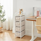 MAX Houser 4 Drawer Narrow Dresser Fabric Storage Tower Vertical Slim Storage Chest Organizer Nightstand Side/End Table Small Standing Organizer Removable Drawers Wood Top for Bedroom, Bathroom(Beige)