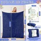 Buryeah 12 Pcs Wedding Flannel Fleece Throw Blanket Bulk with Thank You Card and Ribbon, 50 x 60 in Oeko-TEX Standard 100 Certified Blankets Outdoor Wedding, Guest Party Souvenirs (Navy)