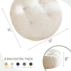 8" Washable Floor Pillow Cushion for Adults, Meditation Cushion Pillow, Large Round Floor Sitting, Removable Tufted Corduroy Cover, for Tatami Living Room or Yoga, 22x22 Inch, Machine Washable