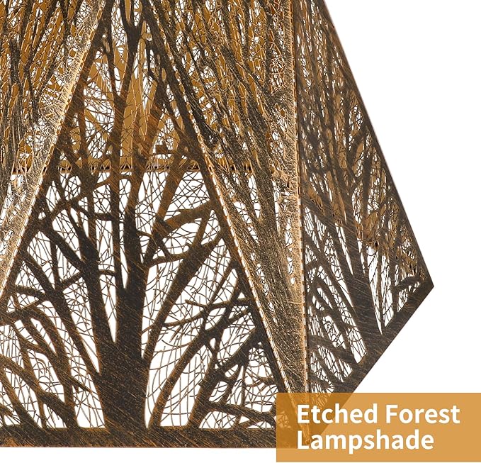 Etched Metal Lampshade, Hexagonal Lamp Shade with Antique Bronze Exterior&Gold-plated Interior, 7" Top x 13.8" Bottom x 9.5" Height, Spider Fitter