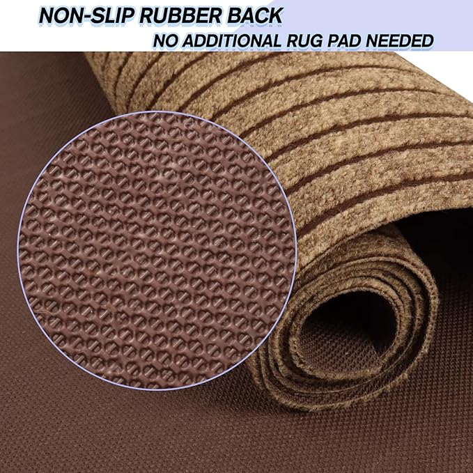 Custom Size Backed Non-Slip Area Rugs Runner, Easy Clean, Waterproof Runner Rugs for Hallway Entryway, Kitchen, Laundry, 2FT x 6FT, Brown Stripe