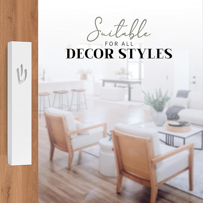 SURI Mezuzah Case – 5 Inch White Aluminum Mezuzah Cover with Printed Scroll, Self-Stick Adhesive, Fits a 4 Inch Mezuza Scroll, Open-Back Design for Indoor Use, Gift Box Included