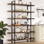Bookshelf Set of 2, Heavy Duty 6-Tier Industrial Bookcase, 47" Wide Wood Bookshelf for Home Office, 120lbs Shelf Capacity, Rustic Open Display with Horizontal Shelf for Living Room Bedroom