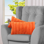 Cheer Collection Fall Decorative Throw Pillows for Couch – Set of 2 Faux Fur Fall Pillows for Couch, Cozy Fall Couch Pillows for Living Room or Bed, Soft, Rust Accent Pillows, 12" x 20"