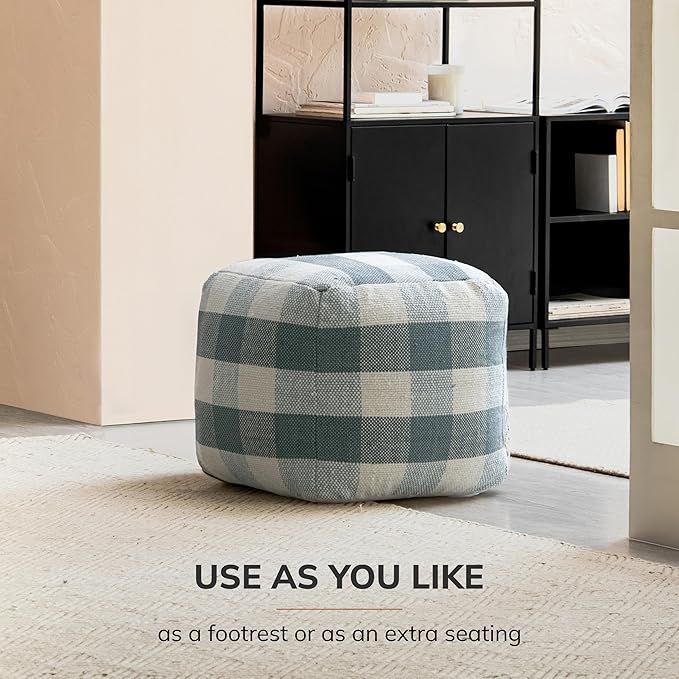 Anji Mountain Artisan Crafted Cotton Blend Pouf Ottoman | Versatile Floor Seating & Footstool for Living Room | Modern Boho Home Décor Accent | Filled Pouffe