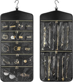 CHICECO Travel Jewelry Holder Organizer,Hanging Jewelry Organizer Storage with Zippered Pockets for Cloest,Jewelry Holder for Earrings, Necklaces（Black）