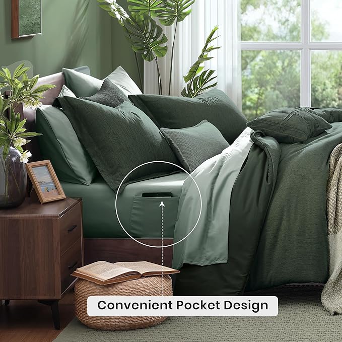 Monbix Full Size Comforter Set, Deep Forest Bedding Comforter for Full Size Bed Set Reversible, Bedding Sets Full 7 Pieces, Cationic Dyeing Bed in a Bag with Comforter, Sheets, Pillowcases & Shams
