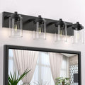 Bathroom Vanity Light Fixture, 4-Light Modern Black Vanity Light Fixtures with Clear Glass Shade, Matte Black Bathroom Light Fixtures Over Mirror, Rustic Restroom Lighting Fixtures