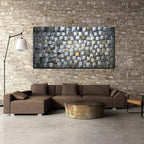 MyArton Large Thick Abstract Dark Silver add Golden Square Wall Art Hand Painted Artwork Textured Oil Painting on Canvas Framed Ready to Hang 60x30inch