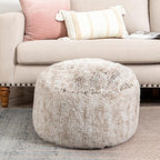 Ottoman Pouf Unstuffed Round Foot Rest Poof Ottoman No Filler Floor Foot Stool Pouf Bean Bag Cover with Storage for Living Room Bedroom Snow Coffee