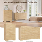 Modern 6 Drawer Dresser, 47" Wide Wood Dressers & Chests of Drawers Curved Profile Design, Mid Century Modern Fluted Dresser for Bedroom, Natural Oak