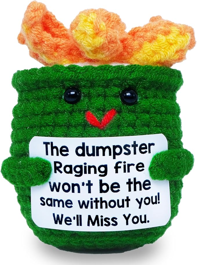 Mini Positive Crochet Dumpster Emotional Fire Funny Office Decor Thank You Gifts for Women Men Coworker Work Bestie Birthday Christmas Retirement Leaving Farewell Gift for Chaos Coordinator Boss