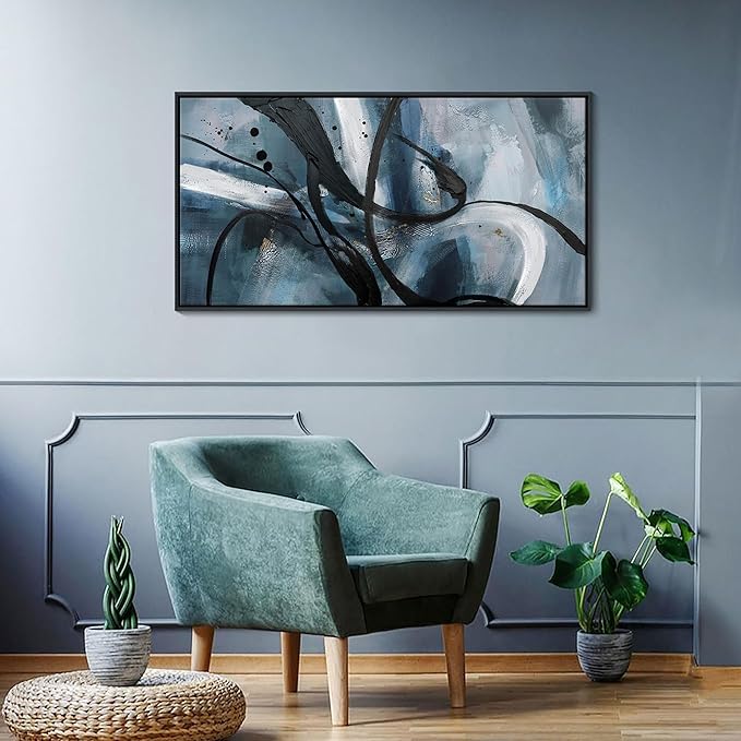 YDYSUNE Abstract Wall Art - Black Canvas Wall Decor Graffiti Lines Simple Art Modern Minimalist Artwork Prints Picture Contemporary Bedroom Living Room Office Decoration Framed Easy To Hang 20x40 Inch