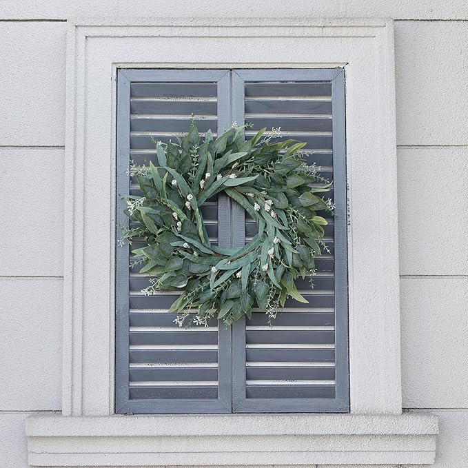 26" Eucalyptus Wreath for Front Door - Large Artificial Greenery Outdoor Wreath for Porch, Window,Farmhouse,Home,Holiday,Hanging Decor- Spring, Summer, Fall, All Seasons (Green)