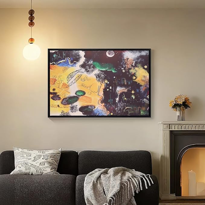 Charouse 1 Piece Framed Wall Decor Painting Gold Black Abstract Modern Pastoral Artistic Wall Art for Living Room Office Bedroom Cafes Urban Fields Sky Pictures Christmas GIft Wall Decor 24 * 16 Inch