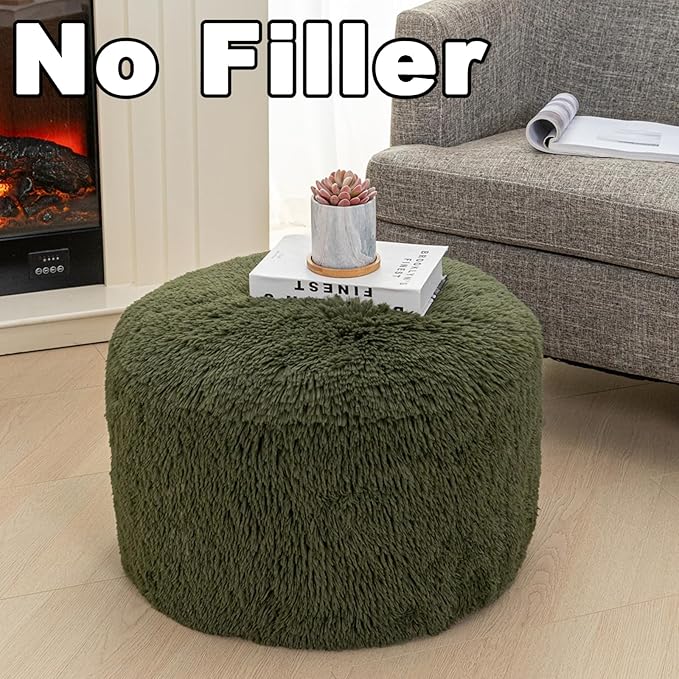 Floor Pouf- No Filler Foot Rest Stool with Storage, Bean Bag Style Cover for Living Room & Bedroom Dark Green