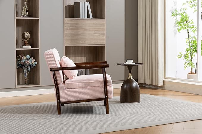 KEIKI Mid Century Modern Accent Chair with Storage, Corduroy Fabric Armchair with Secret Storage Space, for Living Room, Bedroom