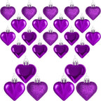 24PCS Heart Shaped Ornaments, Purple, 2 Sizes Valentines Hanging Ornaments, Glossy Baubles for Wedding Anniversary Tree Party Decorations