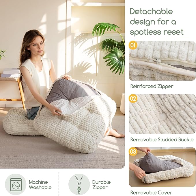 Washable Floor Pillow Cushion for Adults, Meditation Cushion Pillow, Removable Tufted Blended Corduroy Cover, Large Square Floor Sitting for Tatami Living Room or Yoga, 22x22 Inch, Machine Washable