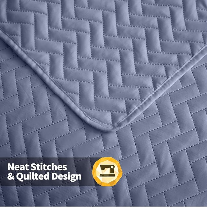 Maple&Stone Quilt Set Twin Size, Mineral Blue Lightweight Bedspread Ultrasonic Chevron Pattern Light Coverlet for All Season Comforter Bedding Decor - 2 Piece Twin Bed Cover Sets