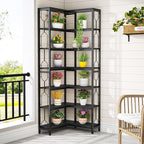 Tribesigns Corner Shelf, 7-Tier Industrial Corner Bookshelf, Wood and Metal Corner Etagere Bookcase, Freestanding Display Shelf for Living Room, Kitchen, Home Office, All Black