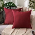 MIULEE Pack of 2 Decorative Outdoor Solid Waterproof Throw Pillow Covers Christmas Faux Linen Garden Farmhouse Cushion Cases for Patio Tent Balcony Couch Sofa 18x18 Inch Wine Red