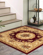 Rugs.com Chateau Collection Rug – 4 Ft Square Red Medium Rug Perfect for Living Rooms, Kitchens, Entryways