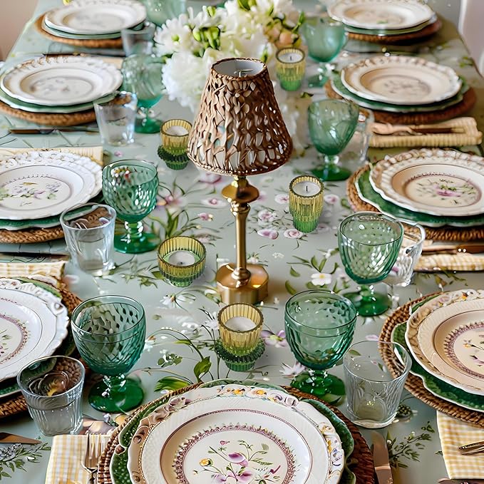 Double Sided Vintage Ribbed Taper Glass Candle Holders,Tea Candle Holder for Table Centerpieces, Wedding Decorations and Dinner Parties (Yellow Green, 6 PCS)