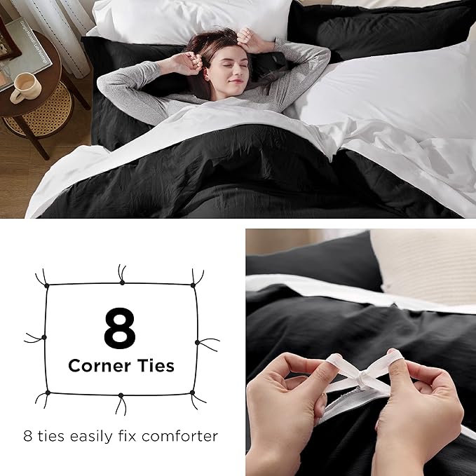 Bedsure Black Duvet Cover Queen Size - 3 Pieces Prewashed Extra Soft Bedding Set, Includes 1 Duvet Cover 90x90 Inches with Zipper Closure & 2 Pillow Shams, Comforter Not Included