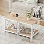 ChooChoo End Table, 24 Inch End Table with 2-Tier Storage Shelf, Side Table for Living Room, Wood Nightstand for Bedroom, Office, Oak
