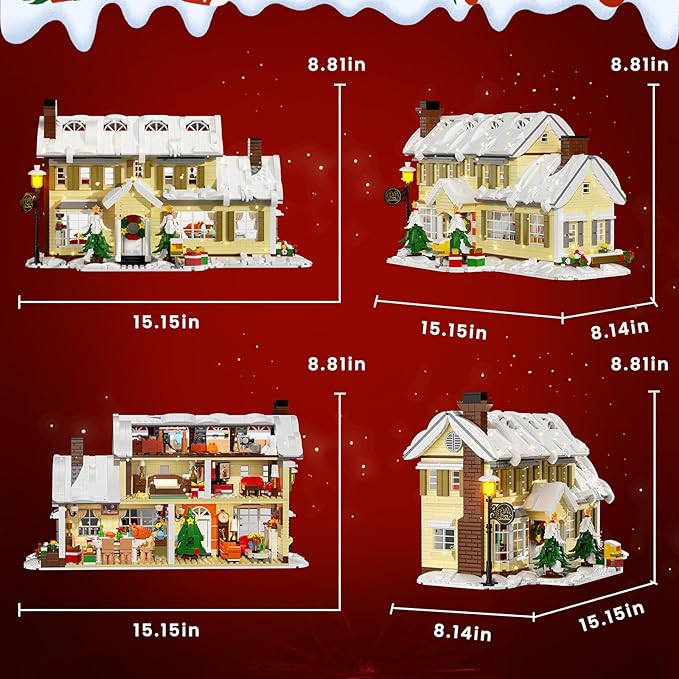 Christmas Holiday House Building Set, DIY Christmas Holiday Snow Village Building Toys, Christmas House Gifts for Kids, Boys, Girls, Family, and Friends（2069pcs）