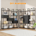 Semoic Triple Wide 6 Tiers Industrial Book shelf with 3 Drawers and Storage Shelves, 73.6" Tall Bookcase with 16 Open Display Shelves, Large Etagere Bookshelf with Metal Frame for Home & Office, Black