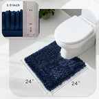 Yimobra Toilet Rugs U Shaped Washable, Extra Thick Soft Absorbent Chenille Contour Bathroom Rugs for Toilet 24x24 Inch, Quick Dry Non Slip Toilet Mat for Bath Floor, Navy Blue