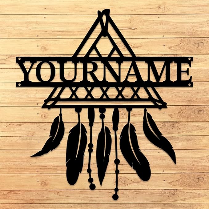 Personalized Dream Catcher Metal Wall Art - Custom Name Iron Sign for Home Decor, 8-30 Inch Black (Style G)