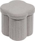PINPLUS Floral Storage Ottoman Cube Boucle Footrest Stool with Lid, Multi-Functional Cube Seat for Living Room, Dorm & Bedroom – Grey 12.6"x12.6"x12.6"