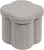 PINPLUS Floral Storage Ottoman Cube Boucle Footrest Stool with Lid, Multi-Functional Cube Seat for Living Room, Dorm & Bedroom – Grey 12.6"x12.6"x12.6"