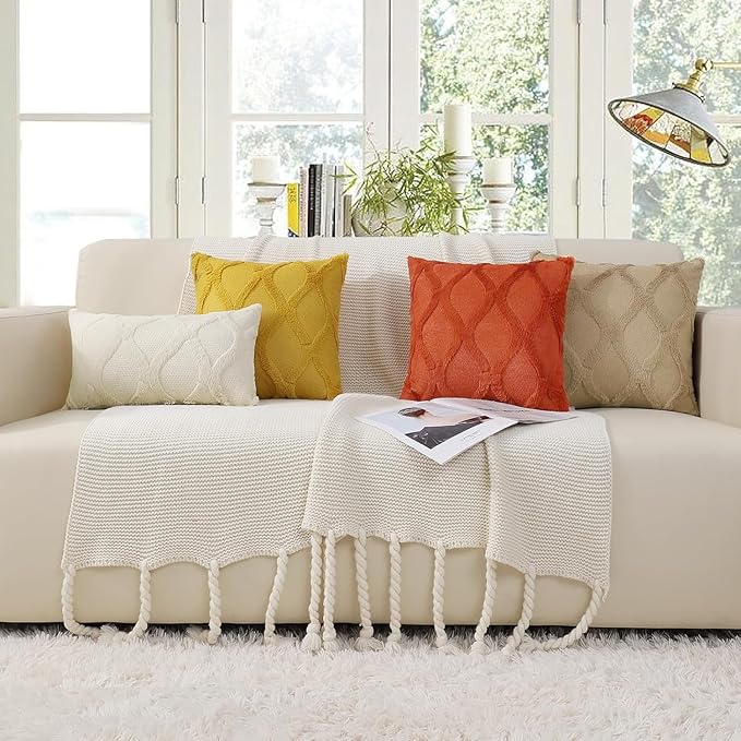 decorUhome Spring Throw Pillow Covers 20x20 Inch Set of 2, Soft Plush Faux Fur Wool Rust Couch Pillow Covers, Decorative Neutral Pillow Cases for Bed Sofa Living Room Home Decor