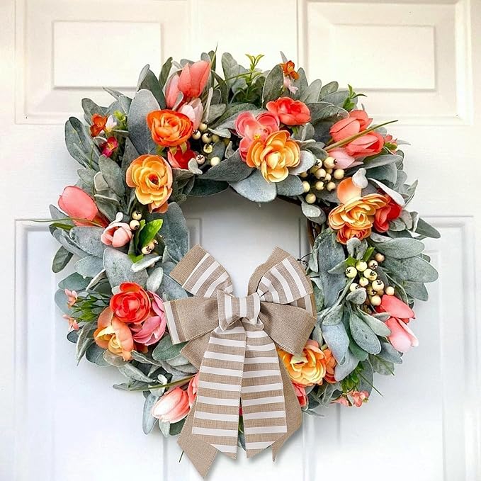 Decorative Bow for Forsythia Wreath, Wild Floral Wreath for Home Wedding Living Room Front Porch Yard Window Farmhouse Decor, Elegant Accessory for All Seasons
