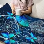 Blue Butterfly Blanket for Womens Girls Dream Catcher Throw Blanket Gifts for Kids Boys Soft Warm Cozy Flannel Blanket for Couch Sofa Bed 40"x50"