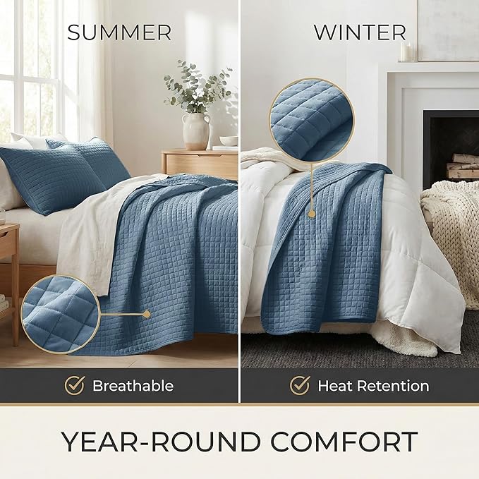 Southshore Fine Living, Inc. Quilt King Size Set with 2 Pillow Shams, Lightweight Bedspread King Size, Stain & Pet Hair Resistant for Standard or California Kings, Coronet Blue Quilt