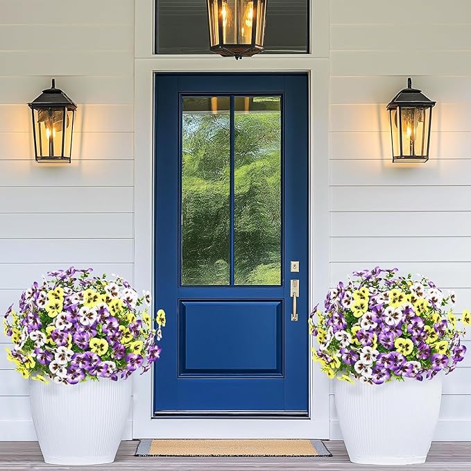 MARTINE MALL 36 Bundles Look Real Artificial Flowers for Outdoors, Realistic Fake Outdoor Flowers, UV Resistant Silk Pansy Flowers for Outside Faux Flower Plants for Outdoor Porch Garden, Mixed Colors