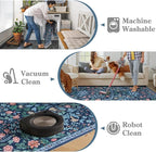 Moynesa Floral Washable 8x10 Rug, Large Area Rugs for Living Room, Soft 8 x 10 Boho Bedroom Rugs, Non Slip Botanical Ultra Thin Floor Carpet for Dining Room Nursery, Blue