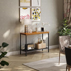 Bme Vivian Console Table, Solid Acacia Wood Entryway Table Without Drawer, Rustic Golden Brown Mid Century Modern Hallway Table, Sofa Table for Living Room or Foyer