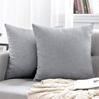 MIULEE Pack of 2 Decorative Outdoor Solid Waterproof Throw Pillow Covers Euro Sham Faux Linen Garden Farmhouse Cushion Cases for Patio Tent Balcony Couch Sofa 24x24 Inch Light Grey