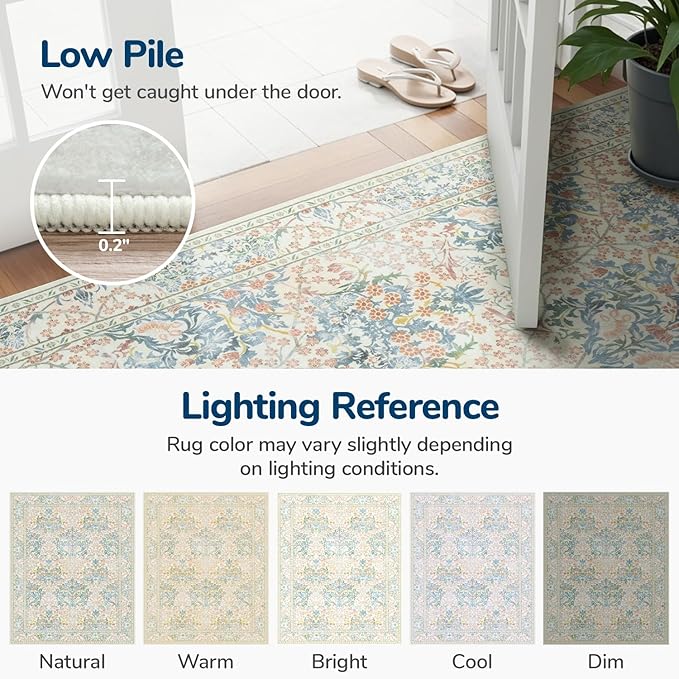 Lessymo Large Area Rugs 9x12 Living Room, Soft Washable Rug for Bedroom Dining Room Nursery Room Farmhouse, Boho Non Slip Low Plie Carpet Vintage Floral Forest Design, Beige Brown